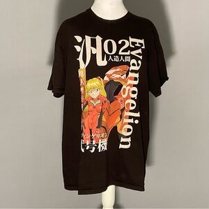 Vintage Evangelion Asuka Khara Anime Short Sleeve Black T Shirt Size Large